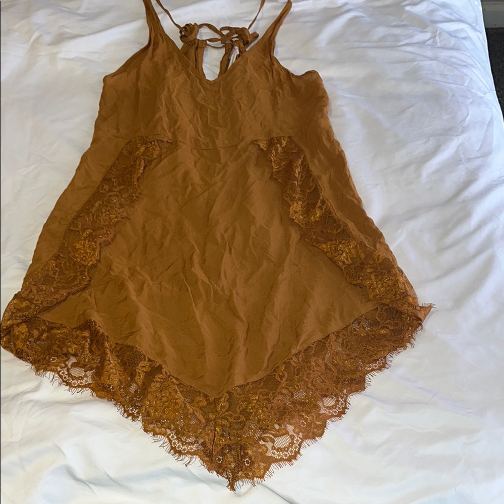 Intimately Free People Brown/Gold Lace Camisole Dress size Small EUC